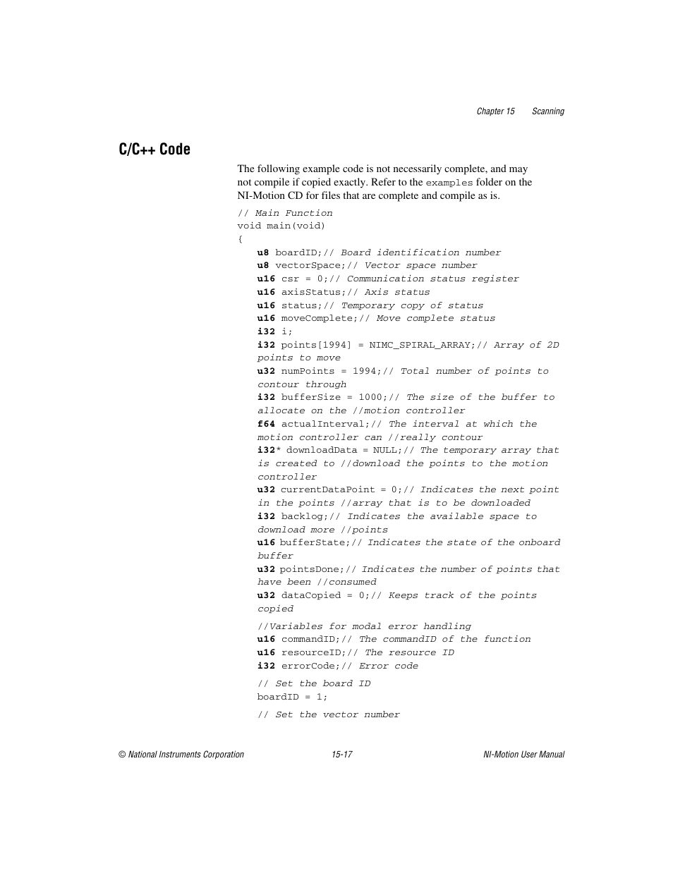 C/c++ code, C/c++ code -17 | National Instruments NI-Motion User Manual | Page 268 / 305