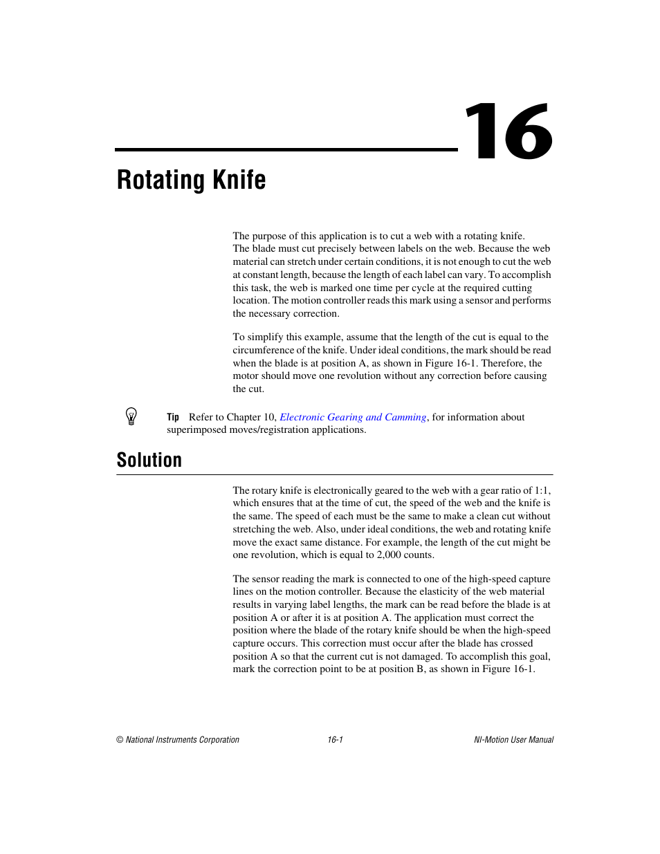 Chapter 16 rotating knife, Solution, Solution -1 | Rotating knife | National Instruments NI-Motion User Manual | Page 272 / 305