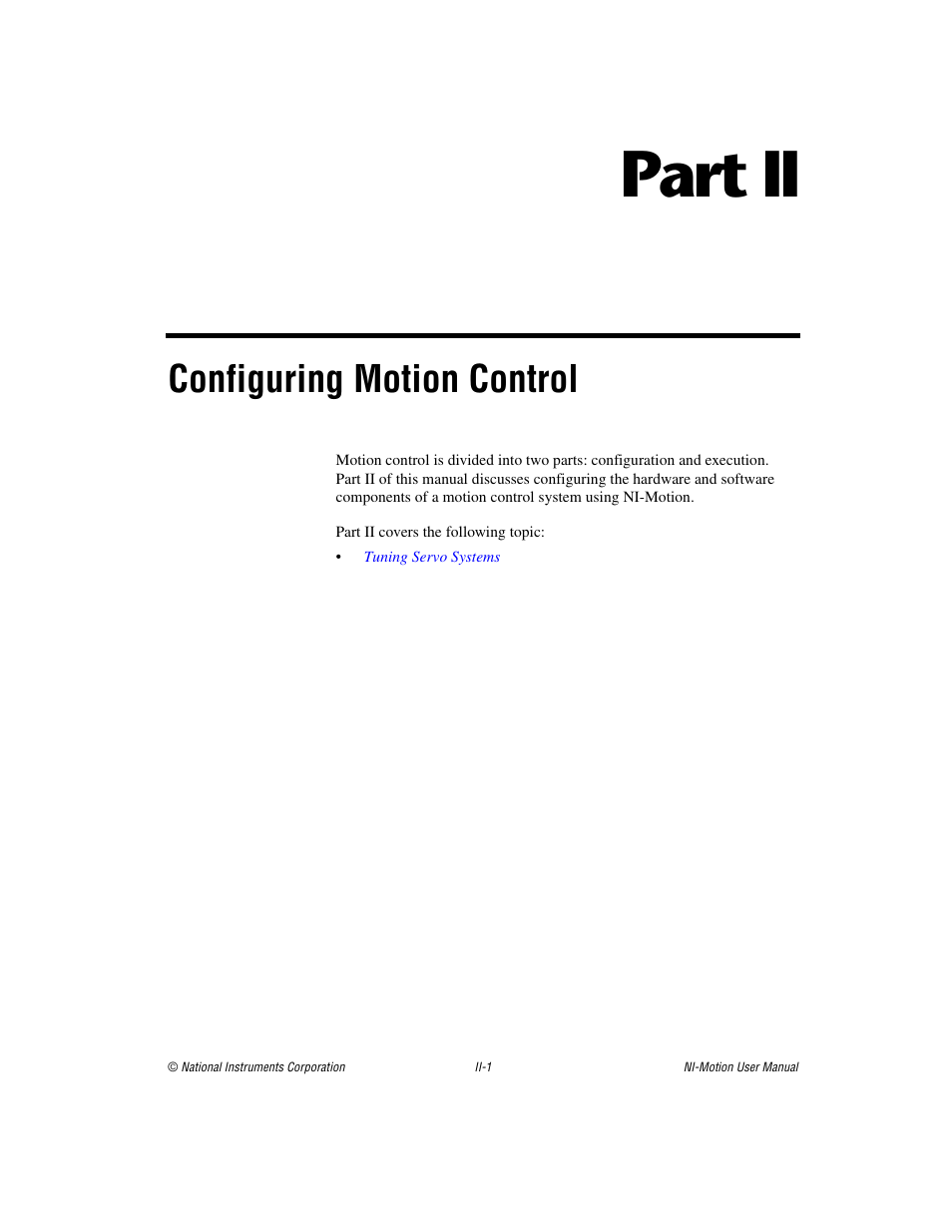 Part ii configuring motion control, Configuring motion control, Part ii | National Instruments NI-Motion User Manual | Page 28 / 305