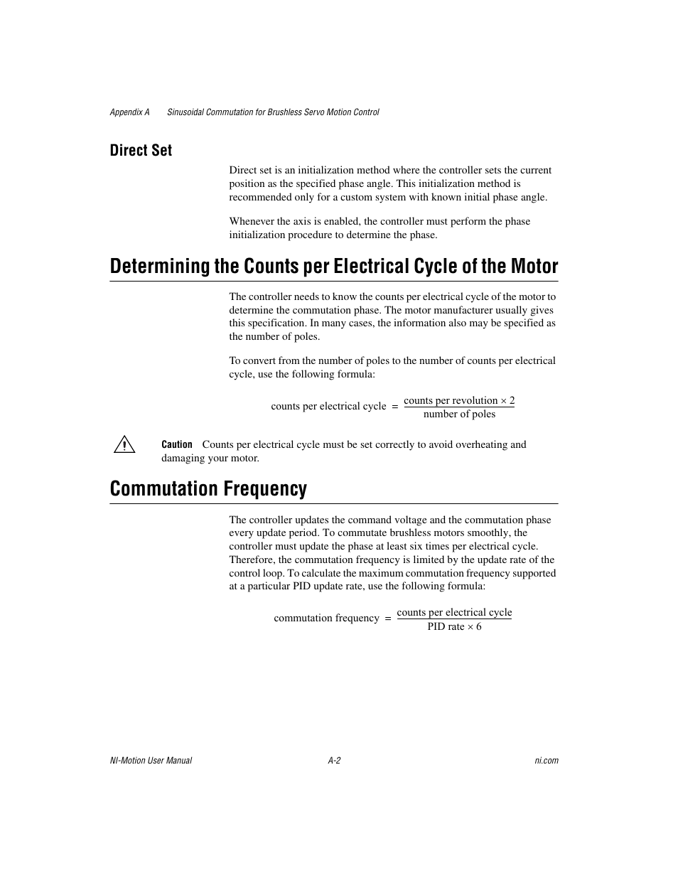 Commutation frequency, Direct set | National Instruments NI-Motion User Manual | Page 281 / 305