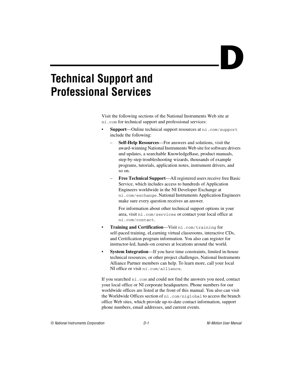 Technical support and professional services | National Instruments NI-Motion User Manual | Page 288 / 305