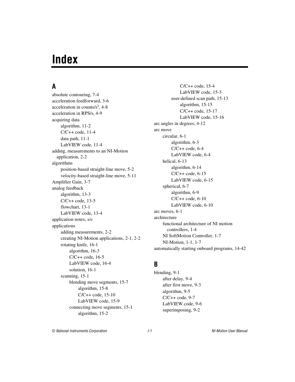 Index | National Instruments NI-Motion User Manual | Page 297 / 305