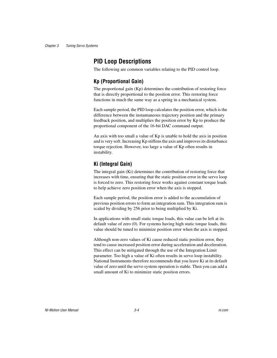 Pid loop descriptions, Pid loop descriptions -4 | National Instruments NI-Motion User Manual | Page 32 / 305