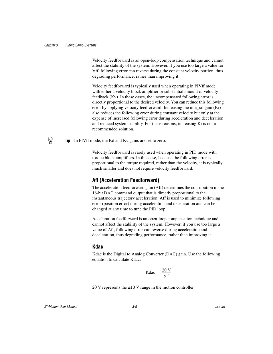 Aff (acceleration feedforward), Kdac | National Instruments NI-Motion User Manual | Page 34 / 305