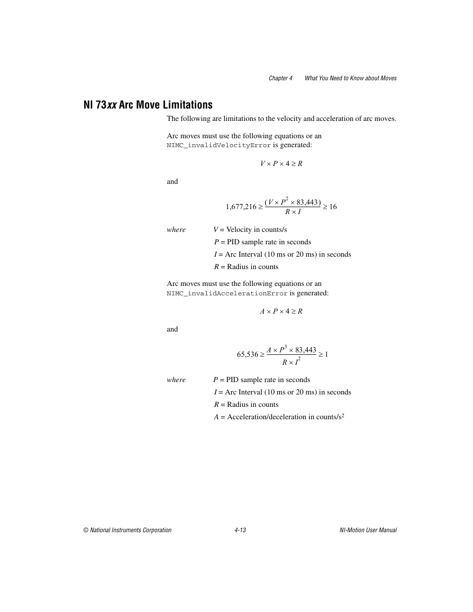 Ni 73xx arc move limitations, Ni 73 xx arc move limitations -13, Ni 73 xx arc move limitations | National Instruments NI-Motion User Manual | Page 54 / 305