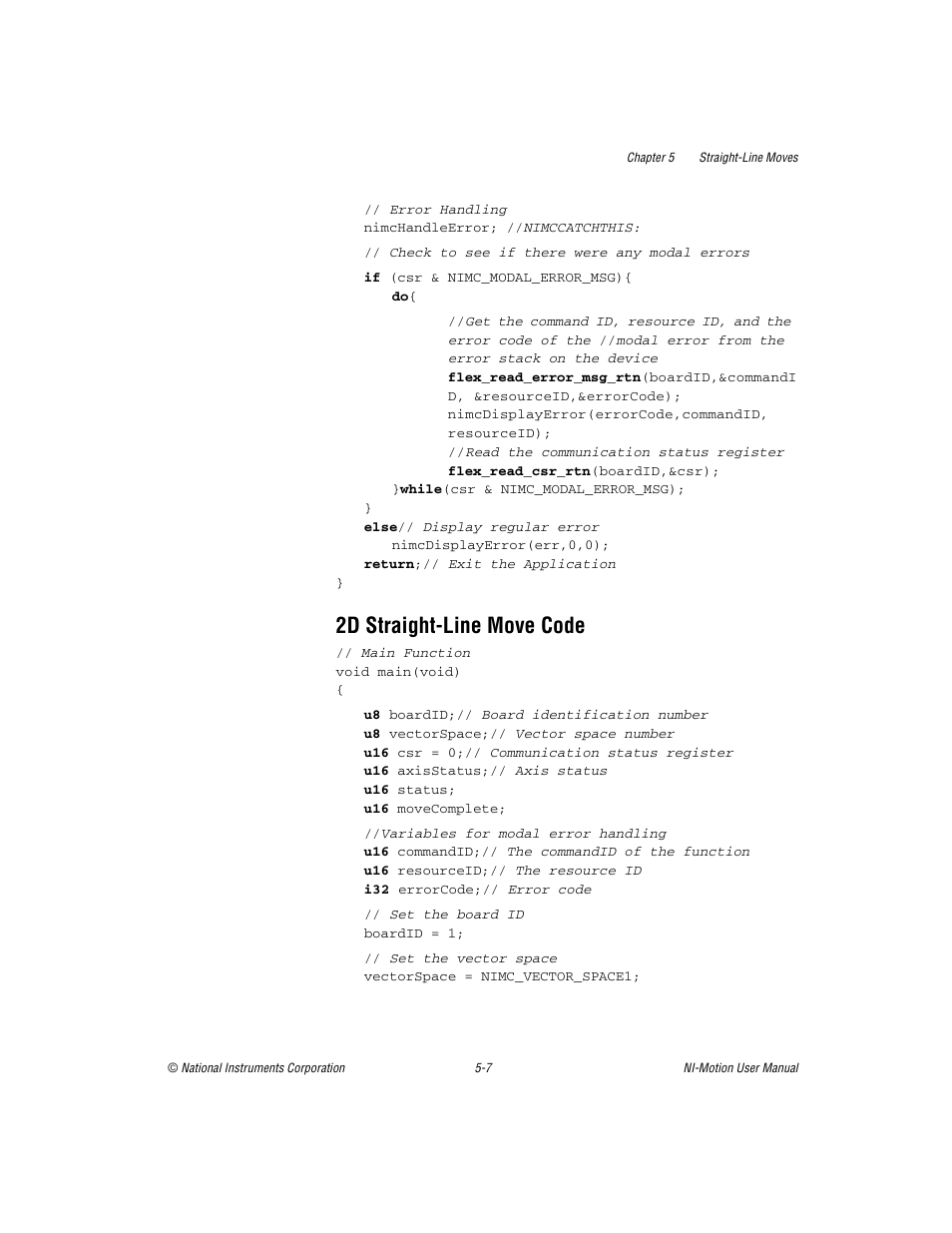 2d straight-line move code, 2d straight-line move code -7 | National Instruments NI-Motion User Manual | Page 62 / 305