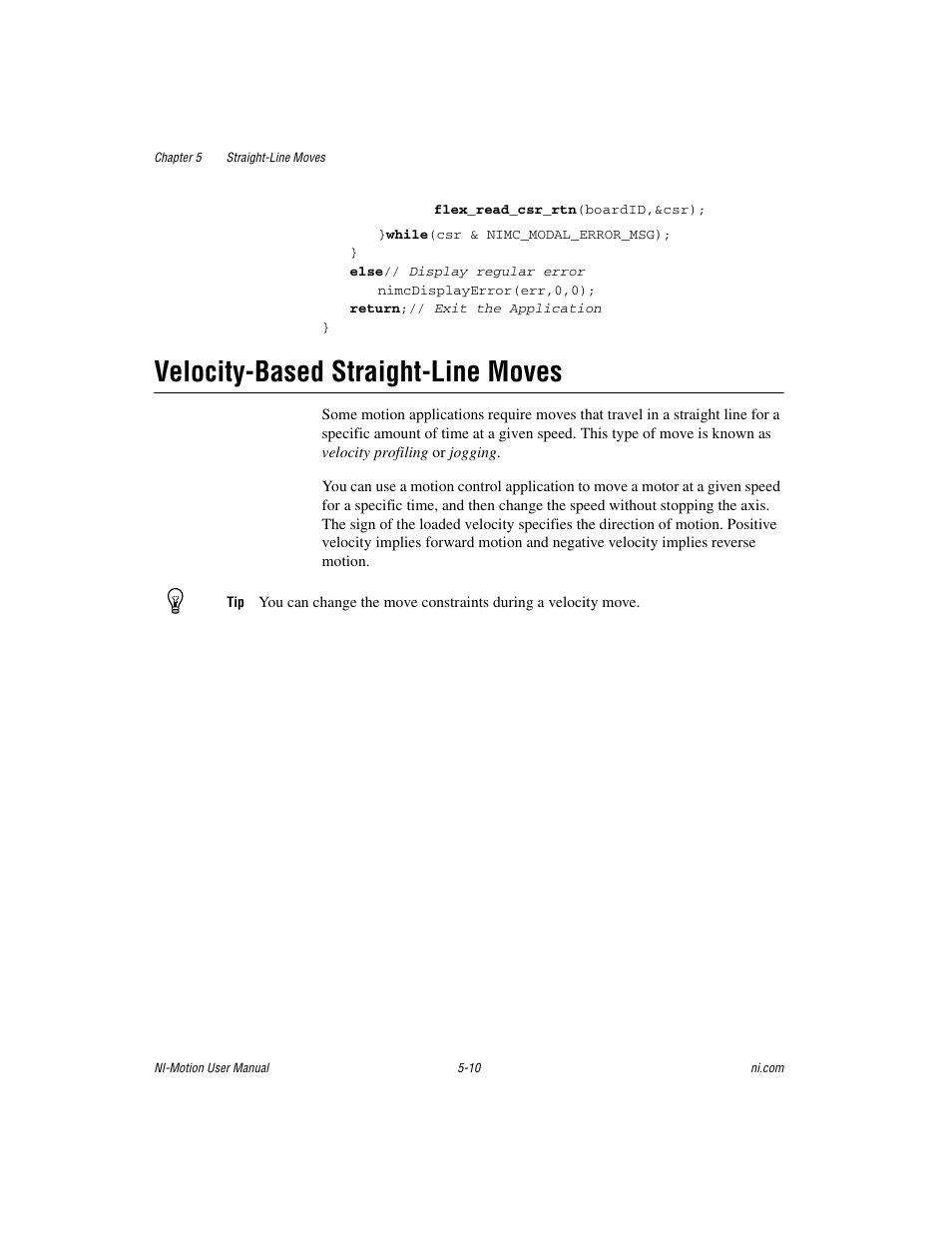 Velocity-based straight-line moves, Velocity-based straight-line moves -10 | National Instruments NI-Motion User Manual | Page 65 / 305