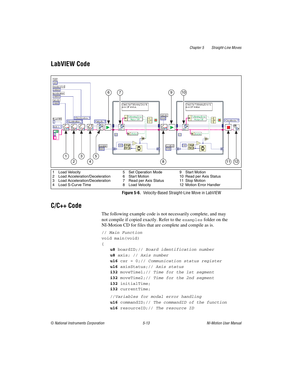 Labview code, C/c++ code, Labview code -13 c/c++ code -13 | National Instruments NI-Motion User Manual | Page 68 / 305