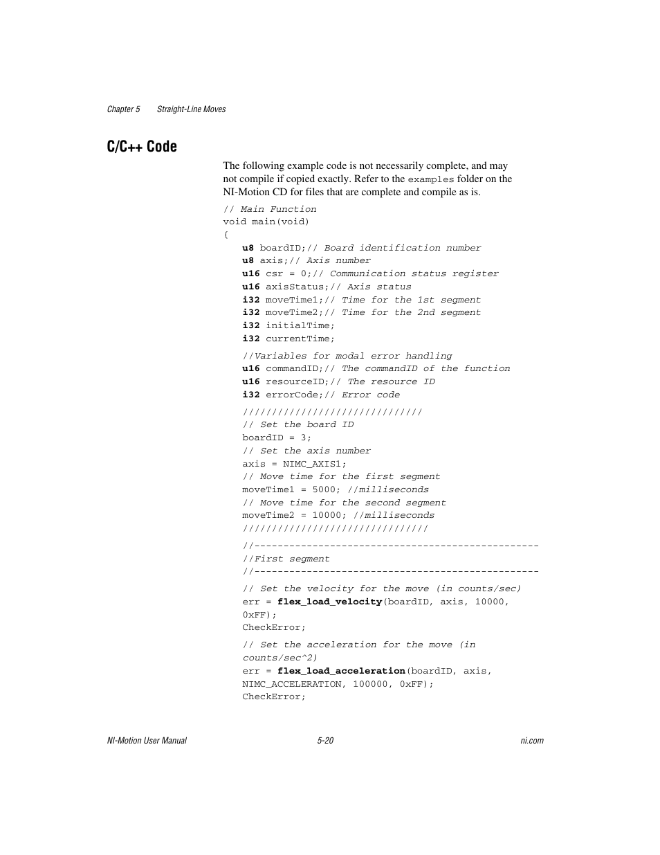 C/c++ code, C/c++ code -20 | National Instruments NI-Motion User Manual | Page 75 / 305