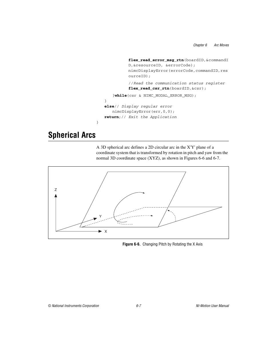 Spherical arcs, Figure 6-6. changing pitch by rotating the x axis, Spherical arcs -7 | National Instruments NI-Motion User Manual | Page 85 / 305