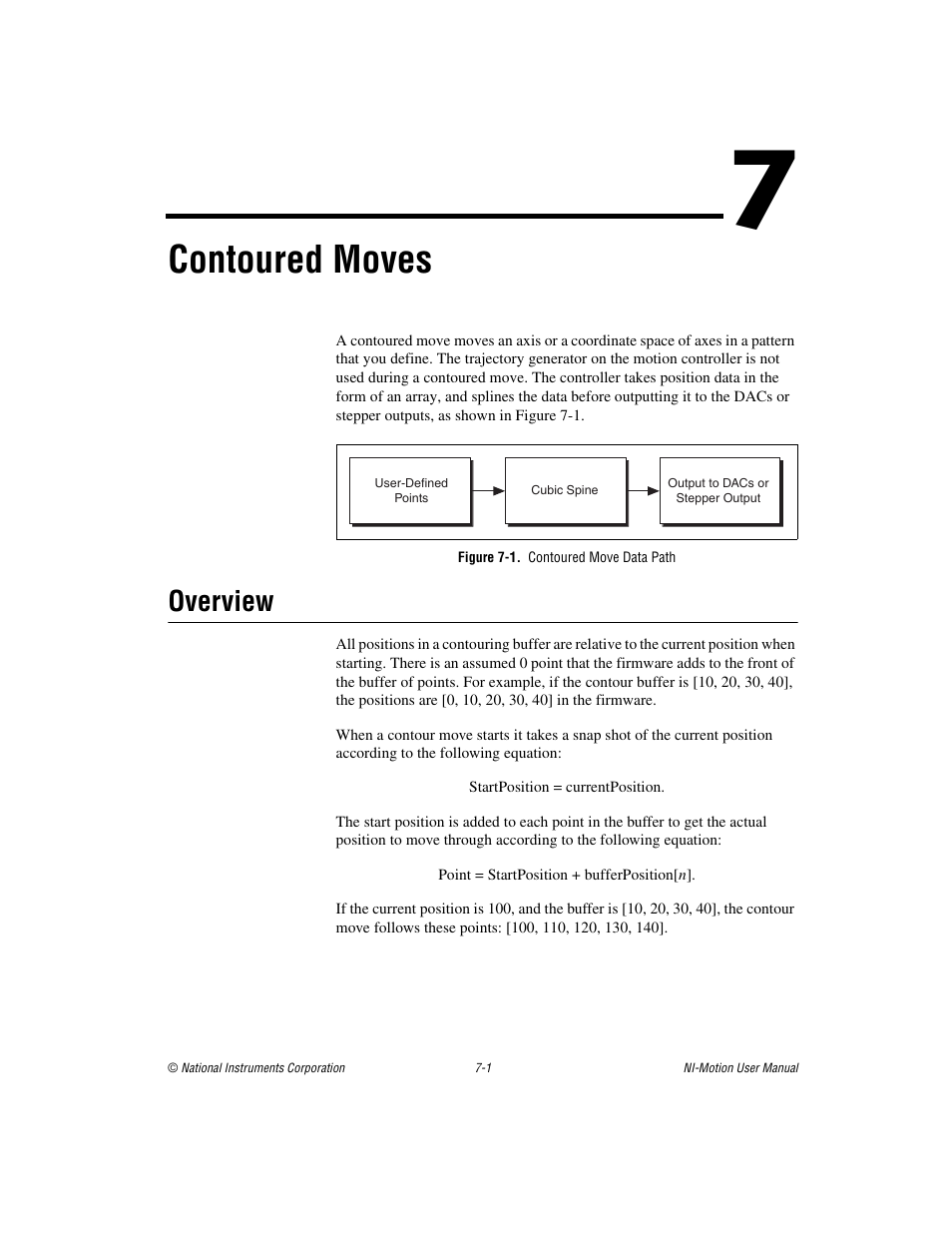 Chapter 7 contoured moves, Figure 7-1. contoured move data path, Overview | Overview -1, Contoured moves | National Instruments NI-Motion User Manual | Page 97 / 305
