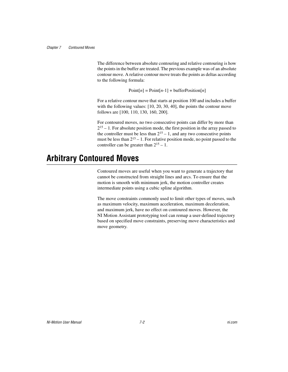 Arbitrary contoured moves, Arbitrary contoured moves -2 | National Instruments NI-Motion User Manual | Page 98 / 305