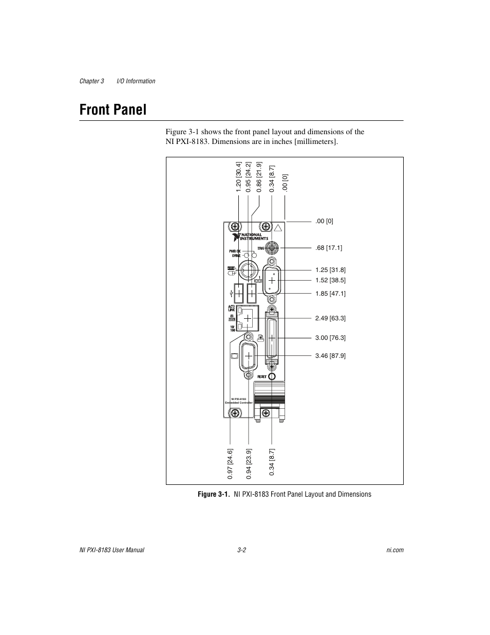 Front panel, Front panel -2 | National Instruments Two-Slot Embedded Controller NI PXI-8183 User Manual | Page 33 / 69