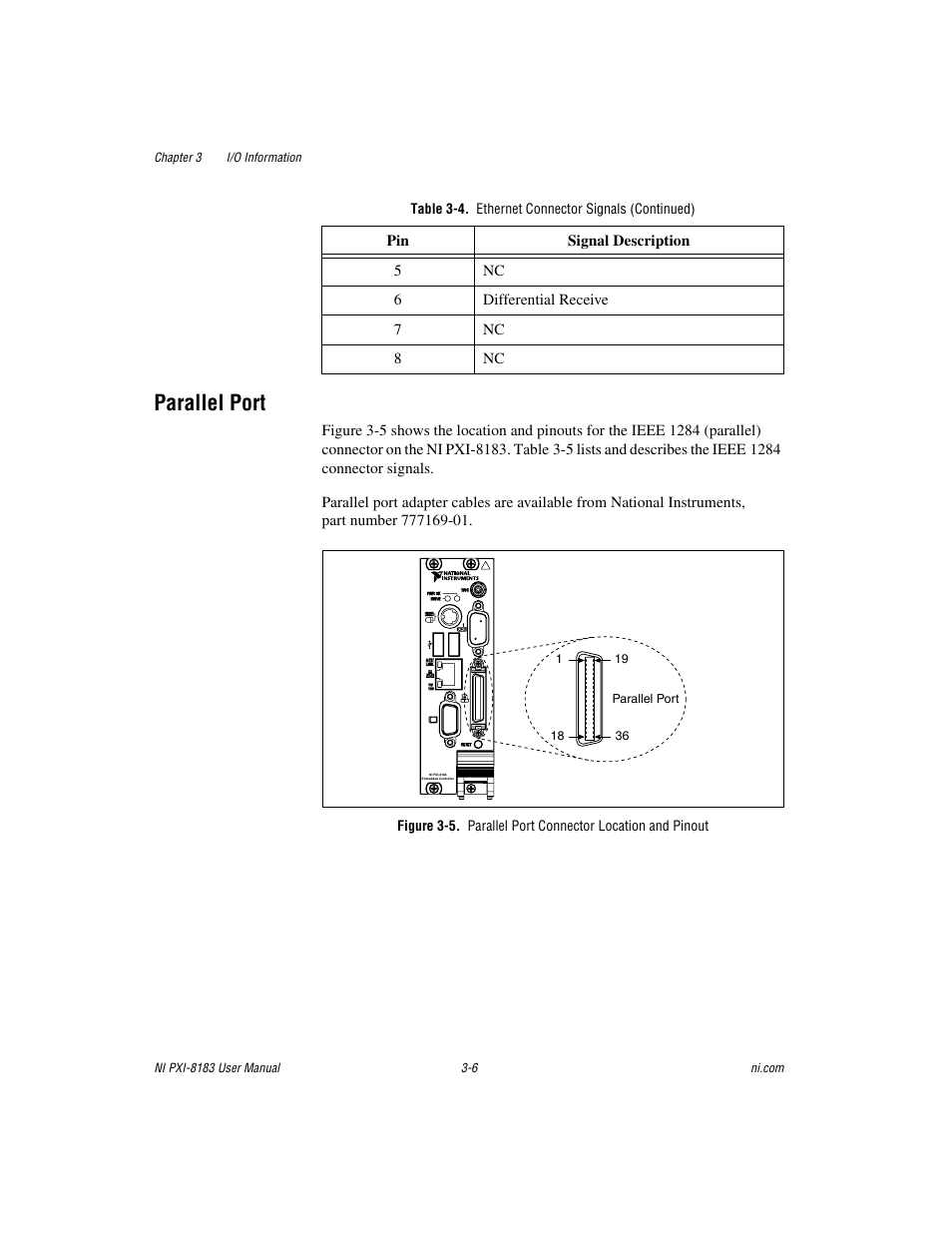 Parallel port, Parallel port -6 | National Instruments Two-Slot Embedded Controller NI PXI-8183 User Manual | Page 37 / 69
