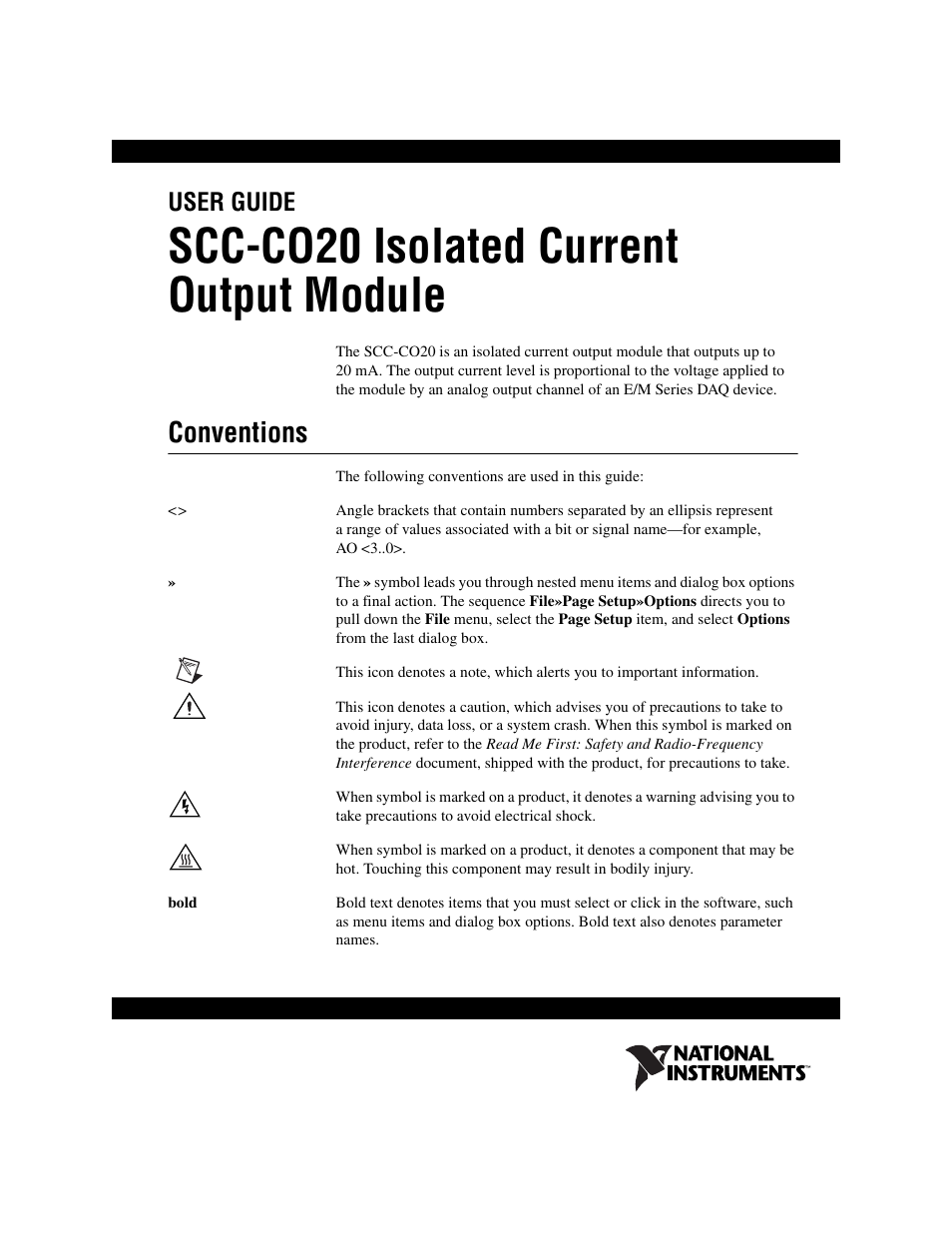 National Instruments Isolated Current Output Module SCC-CO20 User Manual | 15 pages