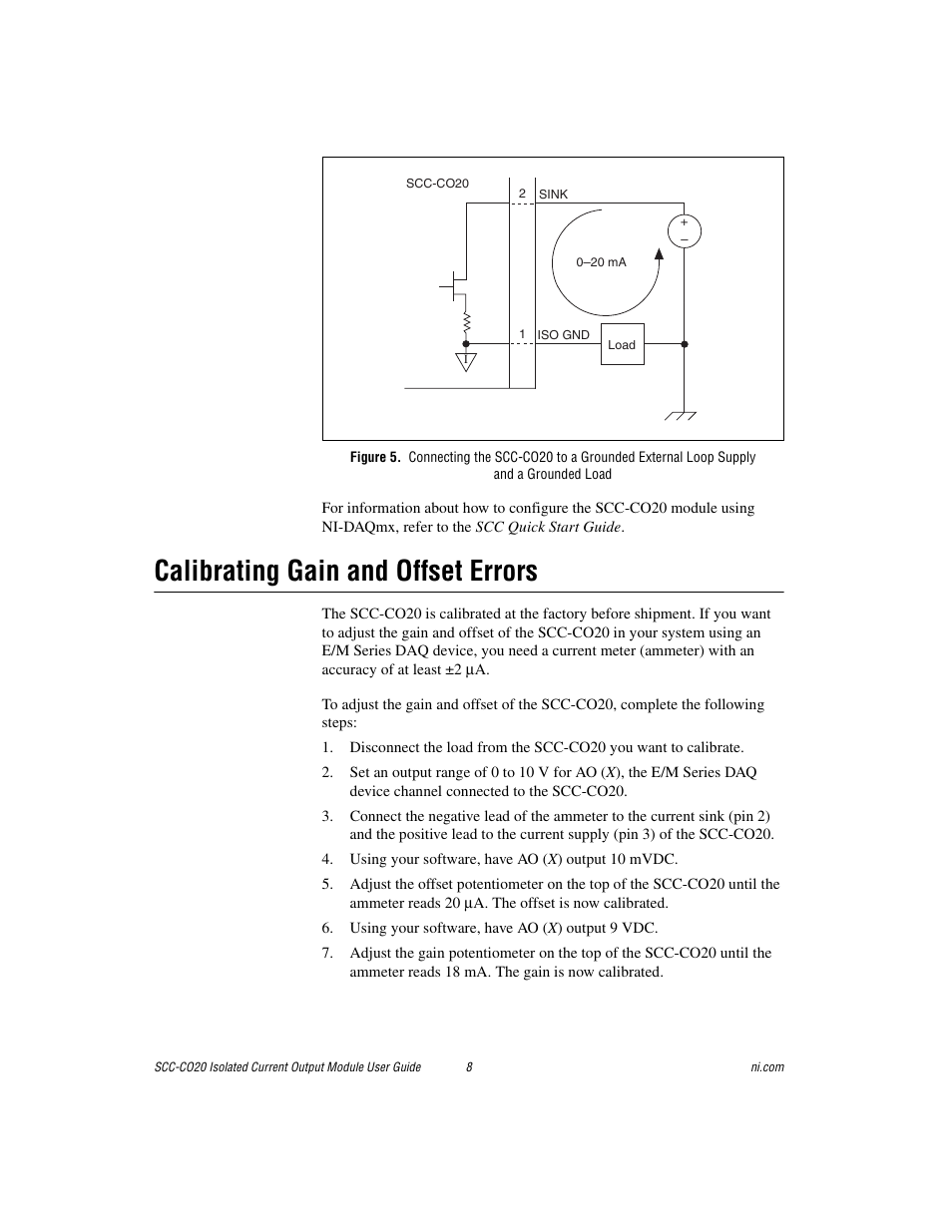 Calibrating gain and offset errors | National Instruments Isolated Current Output Module SCC-CO20 User Manual | Page 8 / 15