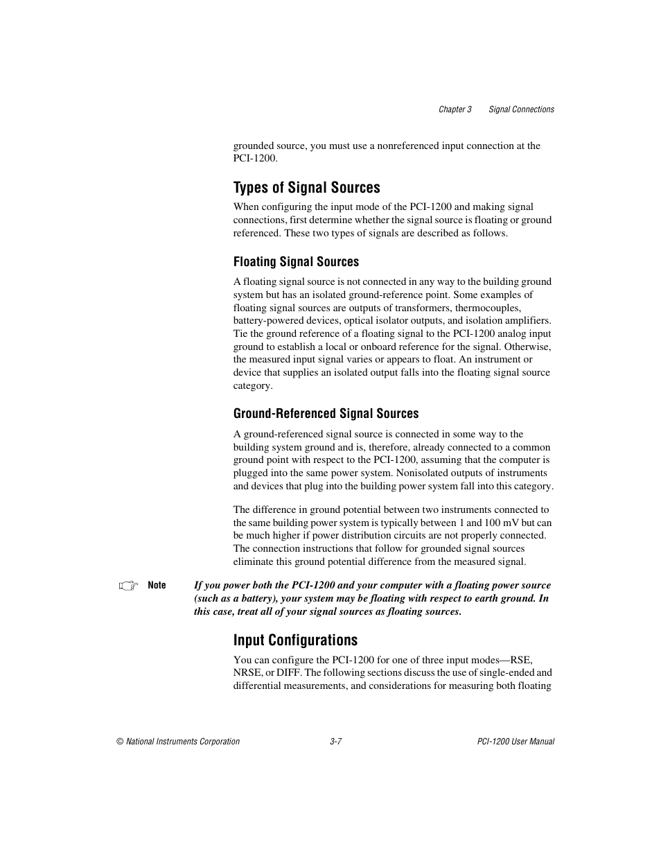 Types of signal sources, Input configurations, Types of signal sources -7 | Input configurations -7 | National Instruments PCI-1200 User Manual | Page 29 / 100