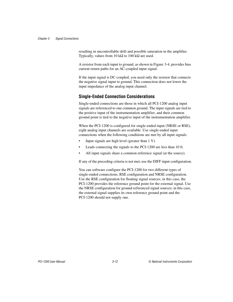 Single-ended connection considerations -12, Single-ended connection considerations | National Instruments PCI-1200 User Manual | Page 34 / 100