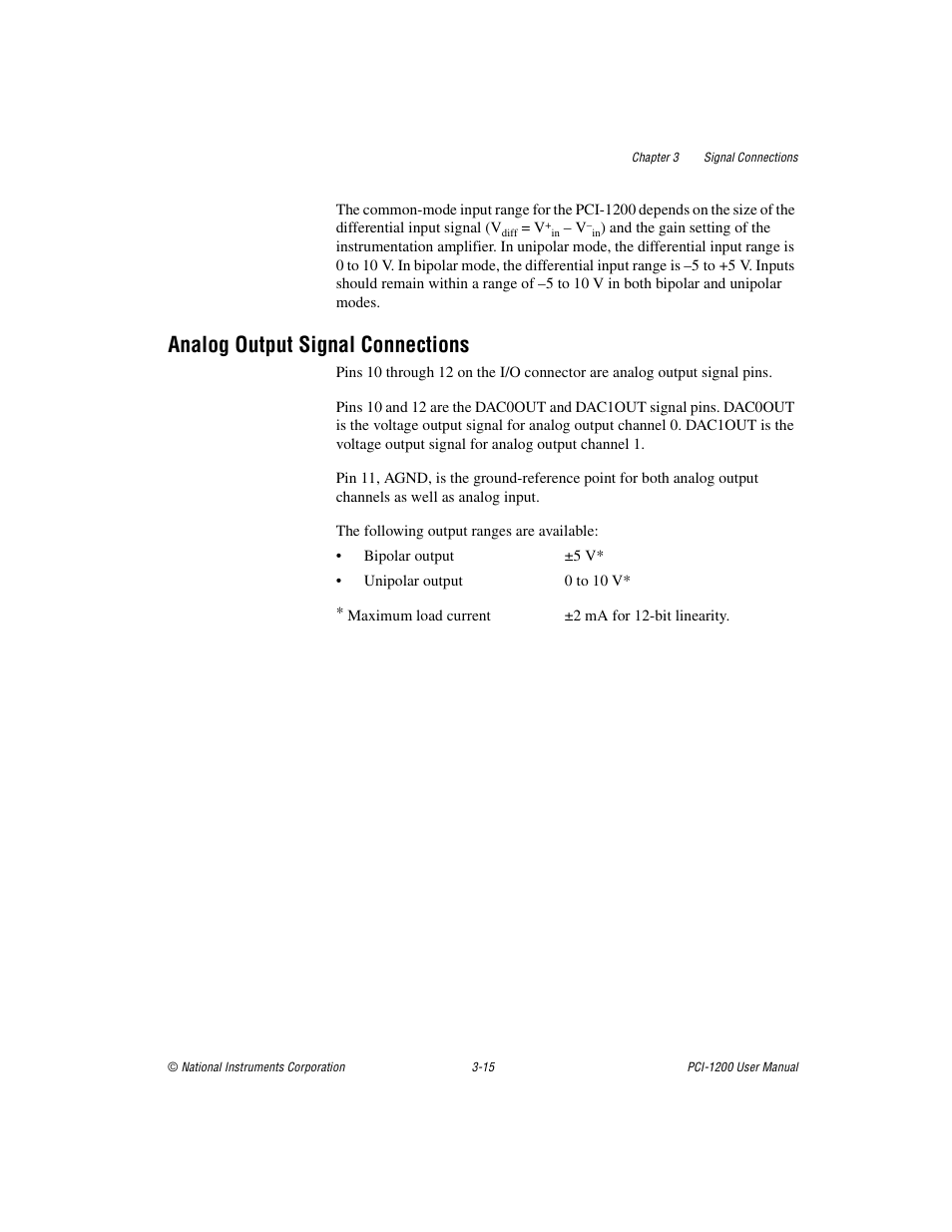 Analog output signal connections, Analog output signal connections -15 | National Instruments PCI-1200 User Manual | Page 37 / 100