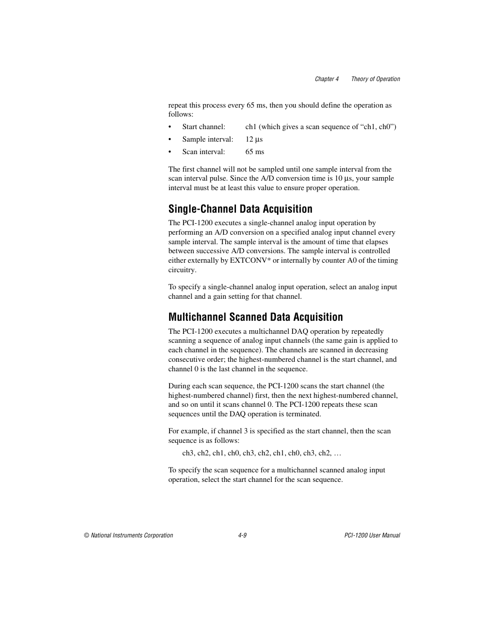 Single-channel data acquisition, Multichannel scanned data acquisition | National Instruments PCI-1200 User Manual | Page 61 / 100