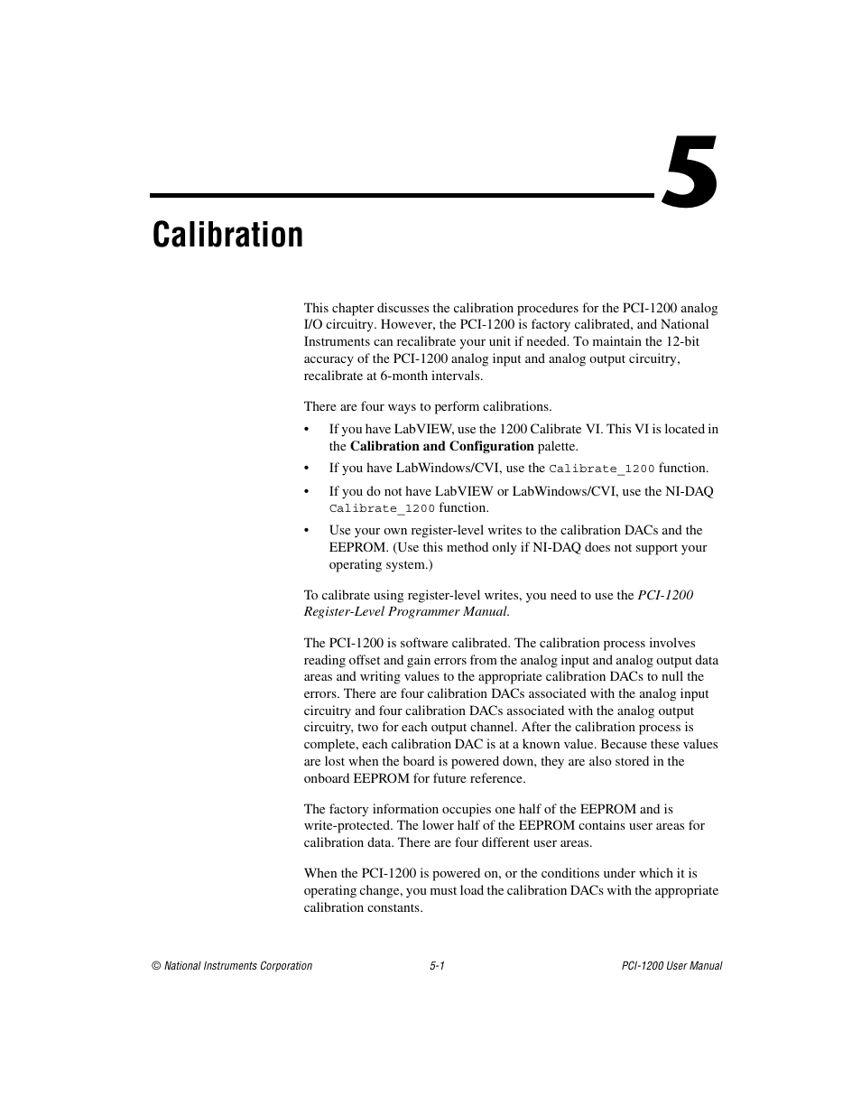 Chapter 5 calibration, Calibration | National Instruments PCI-1200 User Manual | Page 66 / 100