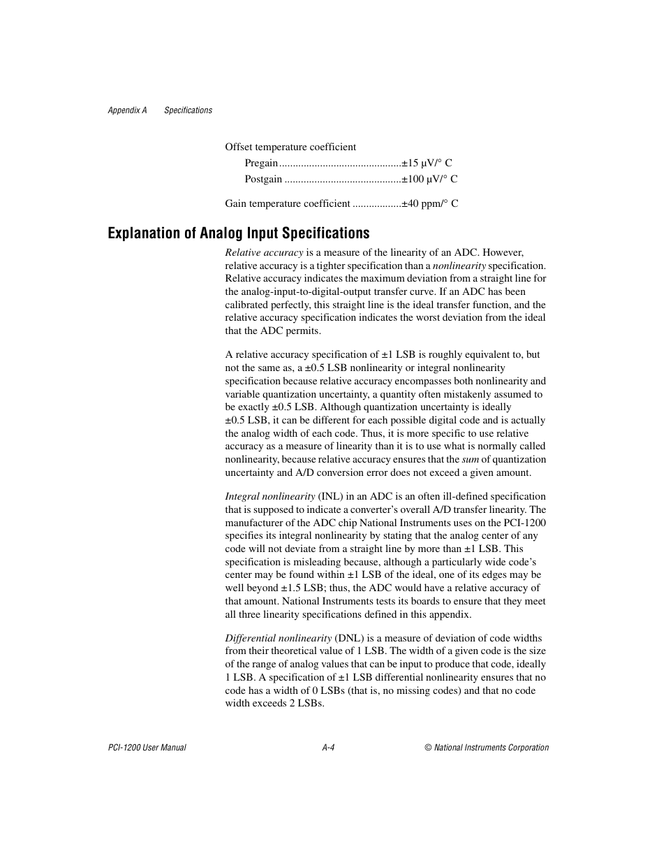 Explanation of analog input specifications | National Instruments PCI-1200 User Manual | Page 72 / 100