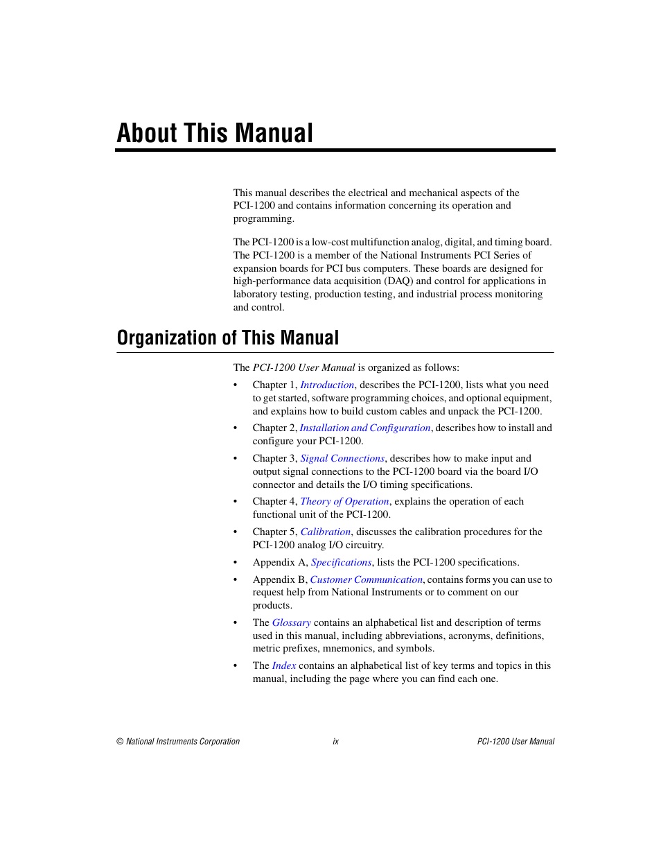 About this manual, Organization of this manual | National Instruments PCI-1200 User Manual | Page 8 / 100