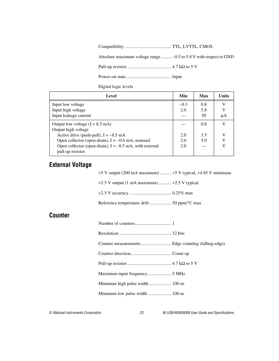 External voltage, Counter | National Instruments 6008 User Manual | Page 23 / 27