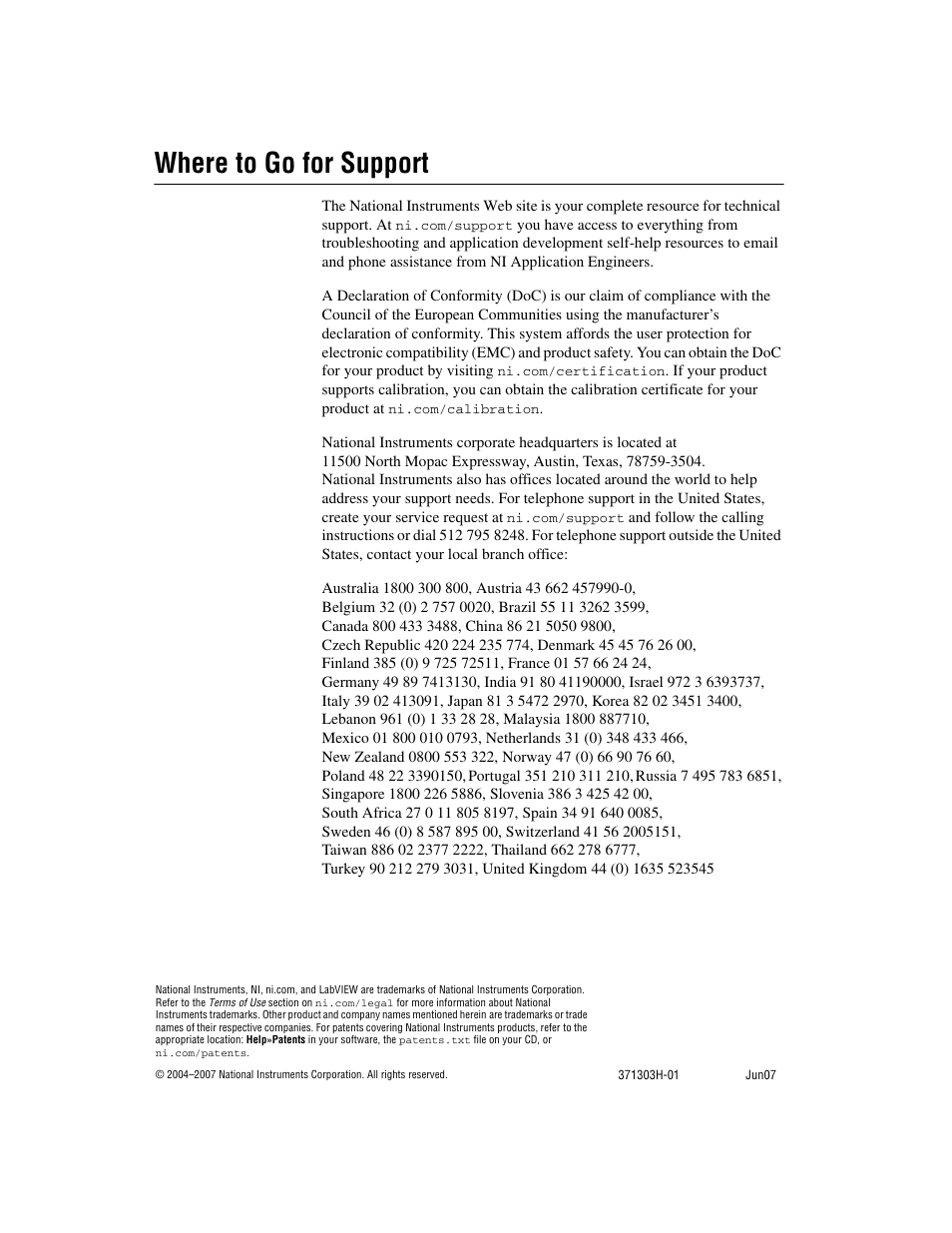 Where to go for support | National Instruments 6008 User Manual | Page 27 / 27