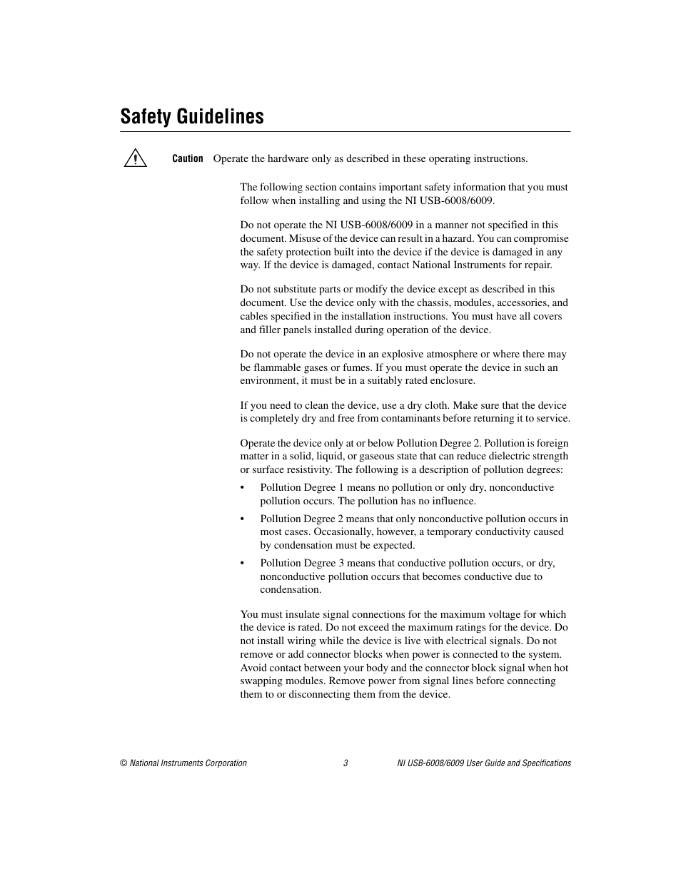 Safety guidelines | National Instruments 6008 User Manual | Page 3 / 27