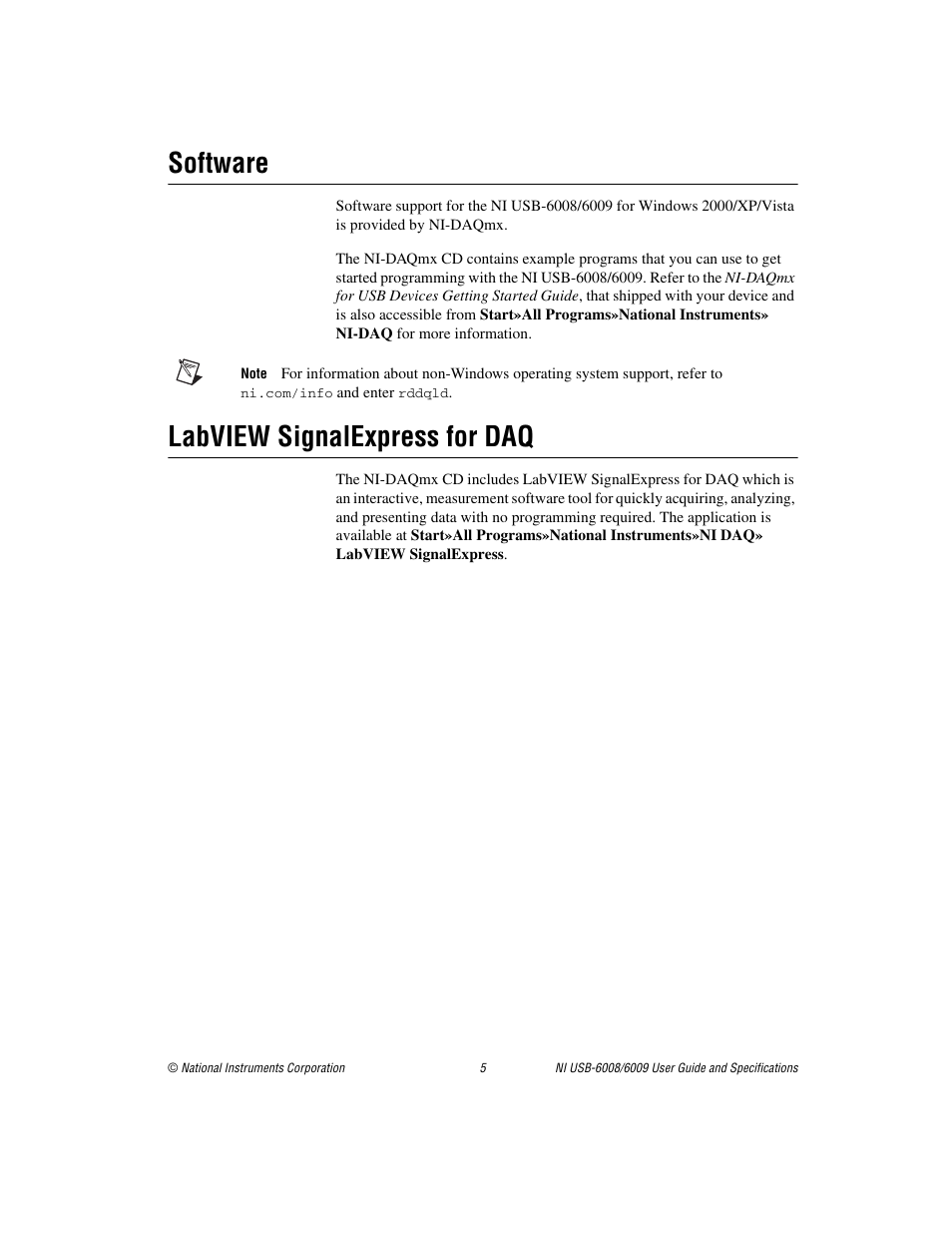 Software, Labview signalexpress for daq | National Instruments 6008 User Manual | Page 5 / 27