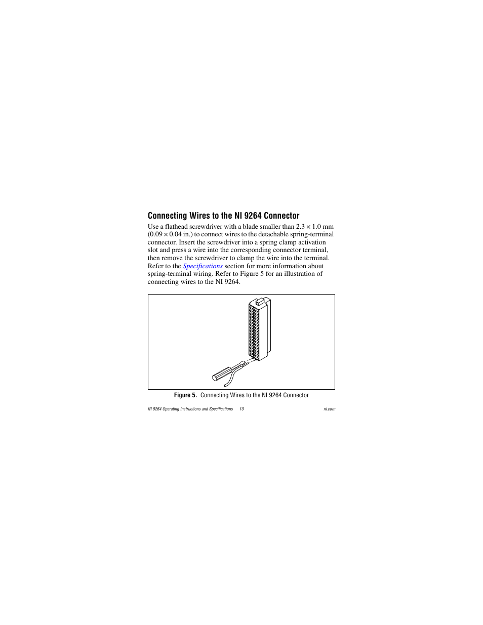 Connecting wires to the ni 9264 connector | National Instruments NI 9264 User Manual | Page 10 / 24