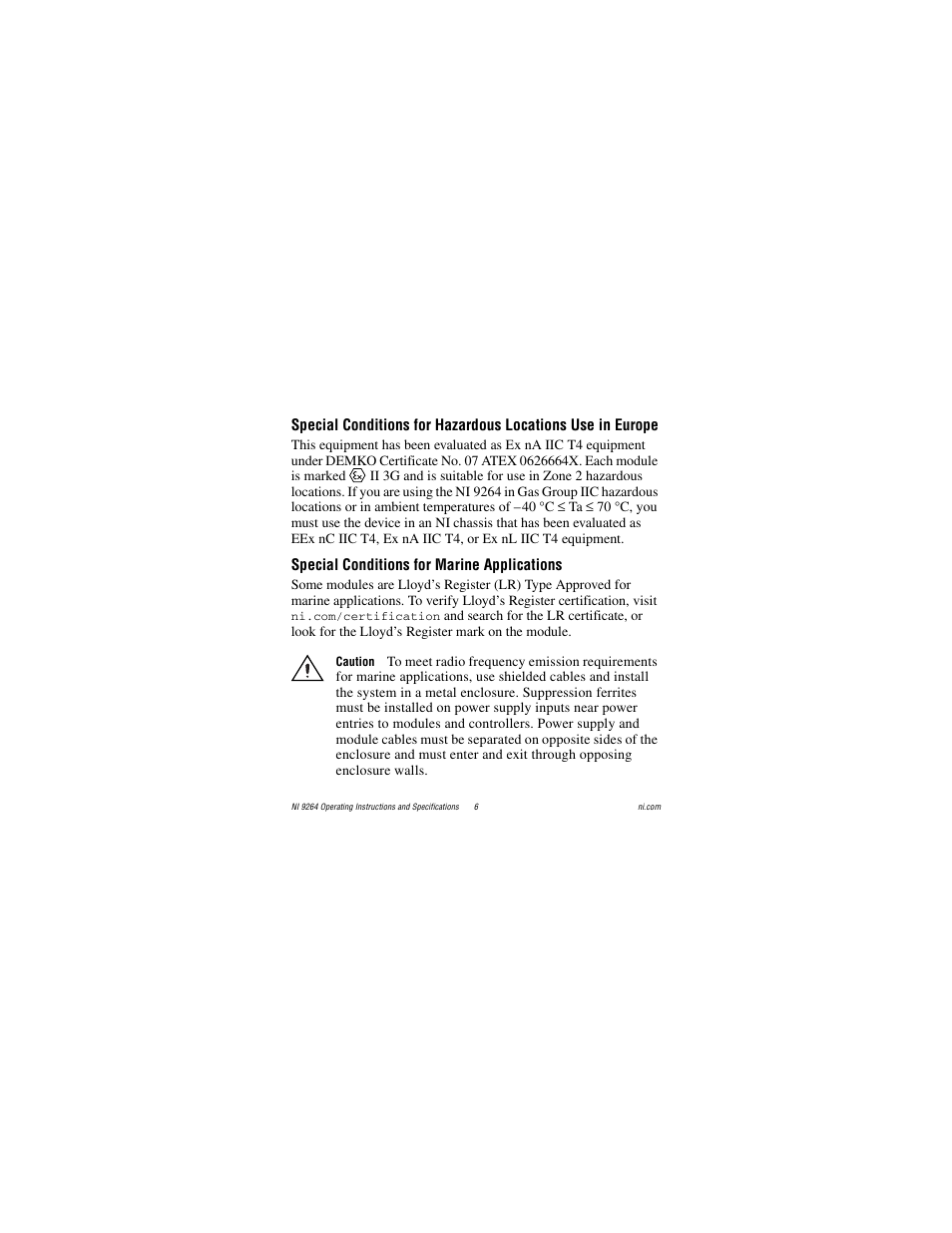 Special conditions for marine applications | National Instruments NI 9264 User Manual | Page 6 / 24