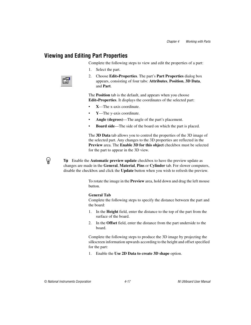 Viewing and editing part properties, Viewing and editing part properties -17 | National Instruments Graphical User Interface Ultiboard User Manual | Page 113 / 281