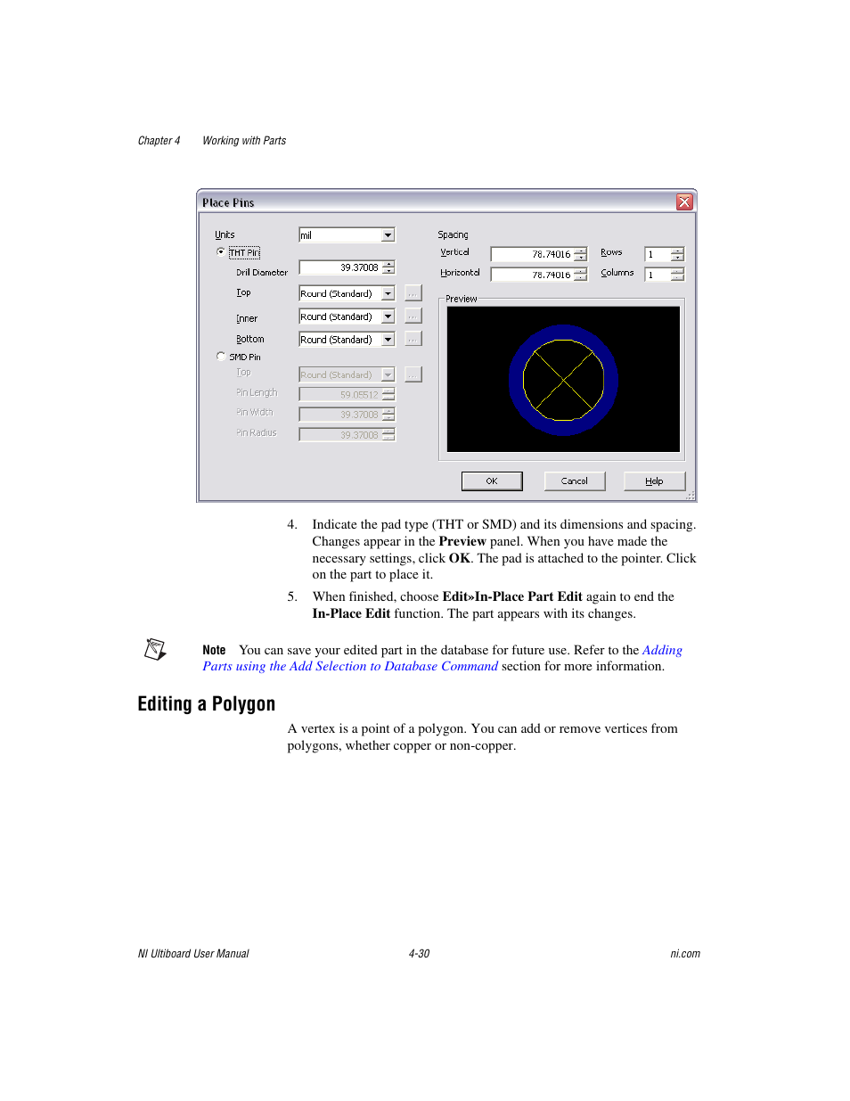 Editing a polygon, Editing a polygon -30 | National Instruments Graphical User Interface Ultiboard User Manual | Page 126 / 281