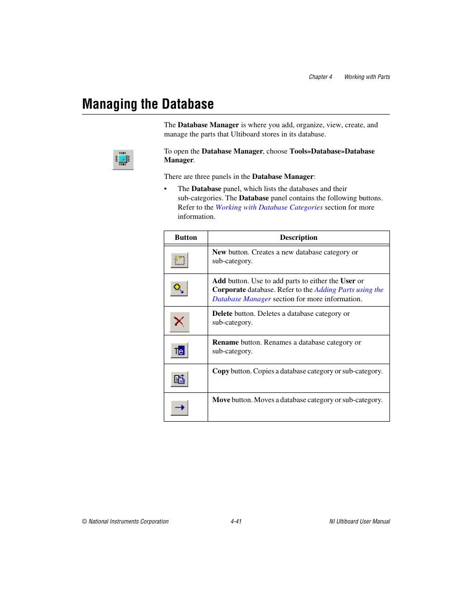 Managing the database, Managing the database -41, Sectio | National Instruments Graphical User Interface Ultiboard User Manual | Page 137 / 281