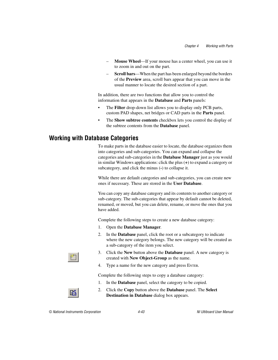 Working with database categories, Working with database categories -43 | National Instruments Graphical User Interface Ultiboard User Manual | Page 139 / 281