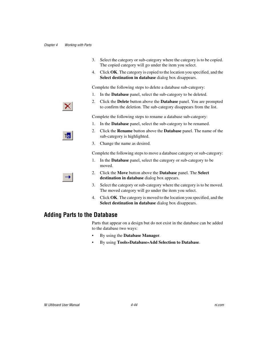 Adding parts to the database, Adding parts to the database -44 | National Instruments Graphical User Interface Ultiboard User Manual | Page 140 / 281