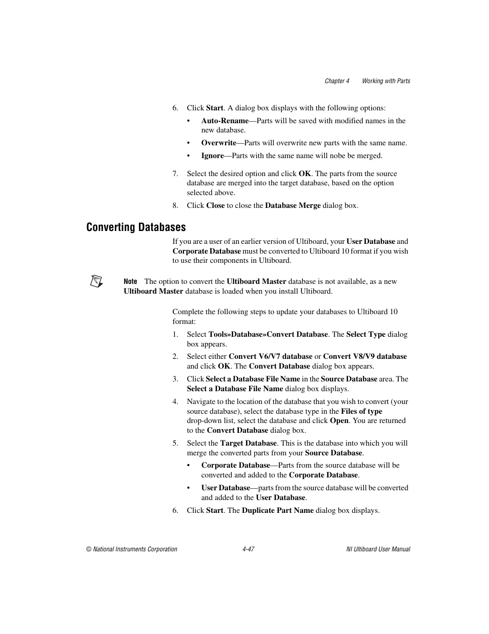Converting databases, Converting databases -47 | National Instruments Graphical User Interface Ultiboard User Manual | Page 143 / 281