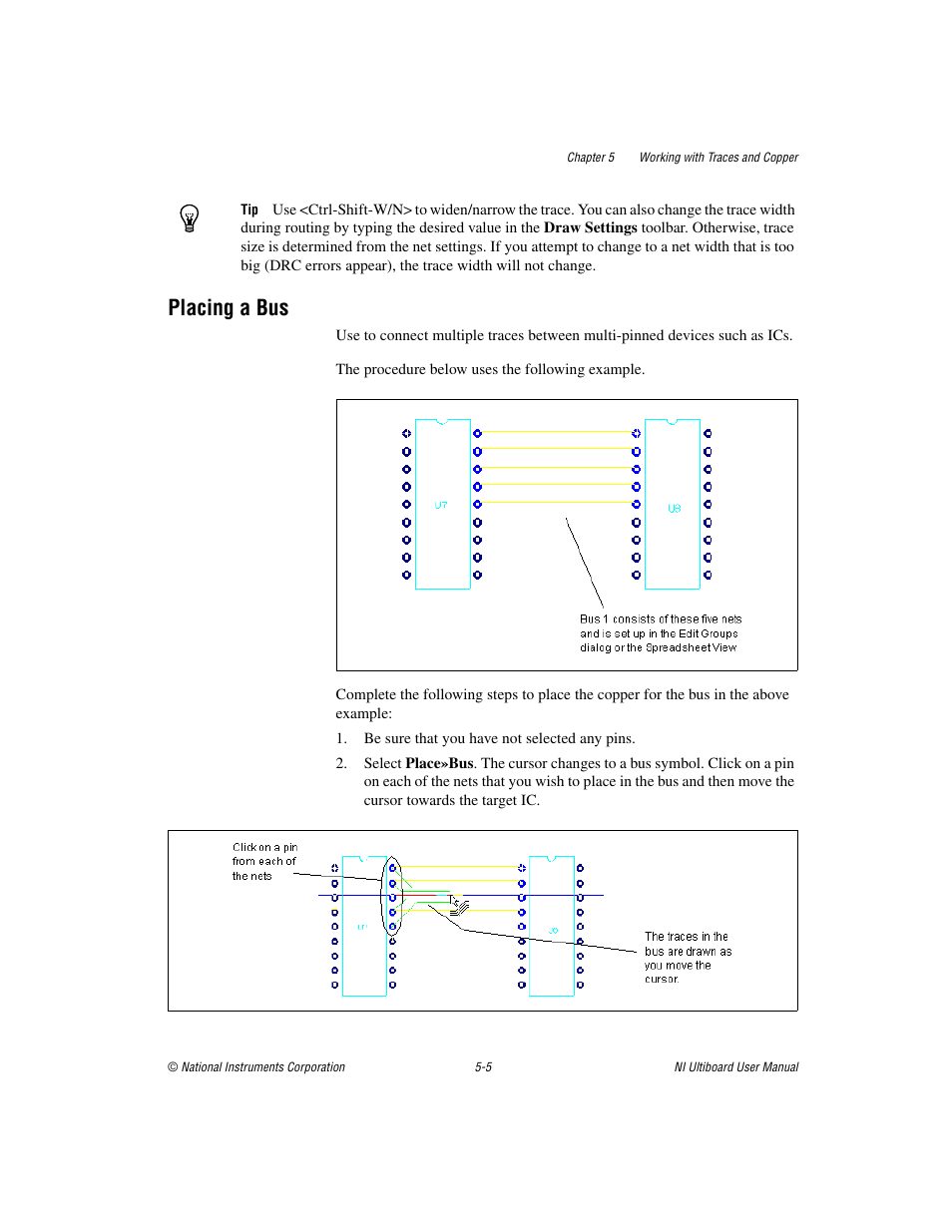 Placing a bus, Placing a bus -5 | National Instruments Graphical User Interface Ultiboard User Manual | Page 149 / 281