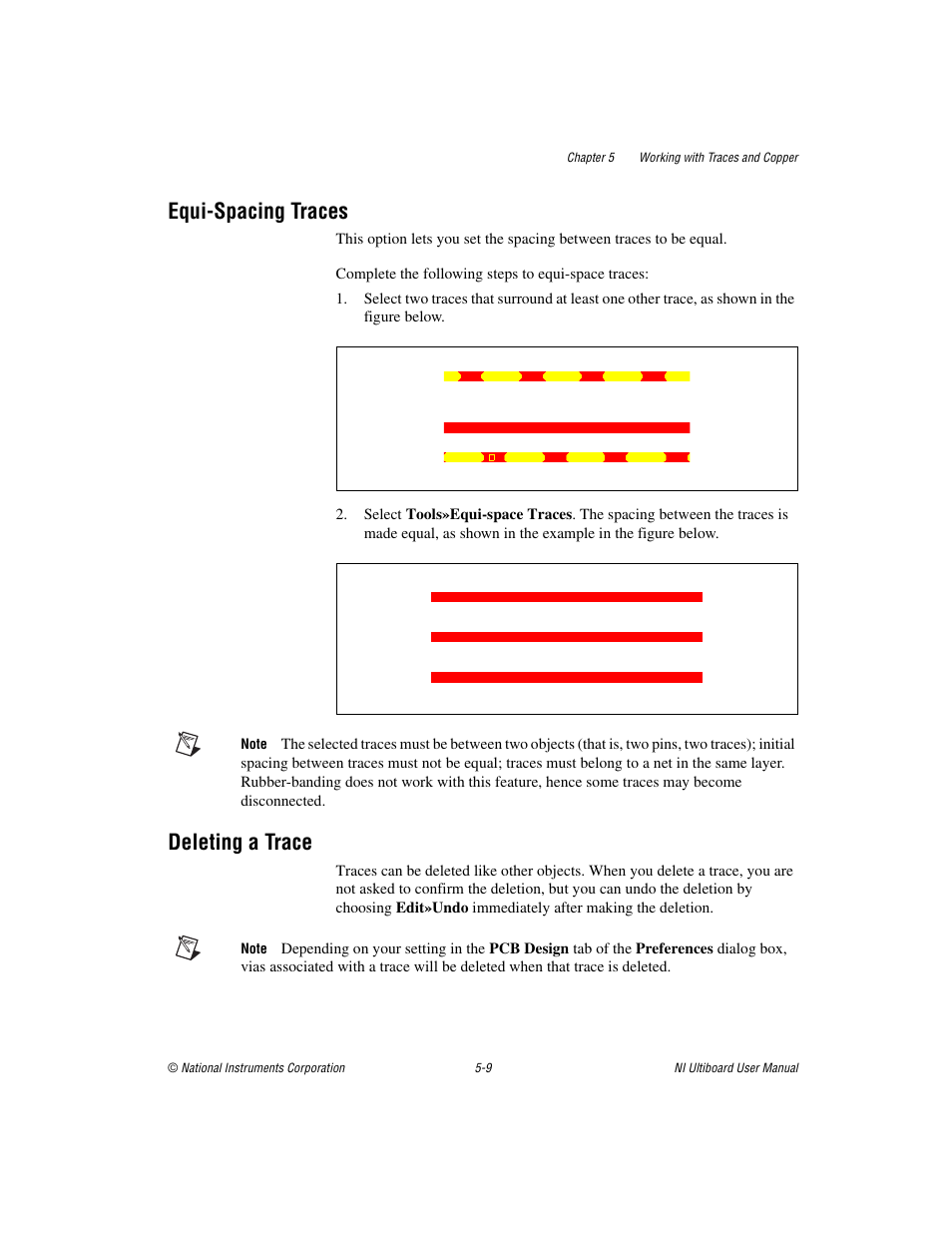 Equi-spacing traces, Deleting a trace, Equi-spacing traces -9 deleting a trace -9 | National Instruments Graphical User Interface Ultiboard User Manual | Page 153 / 281