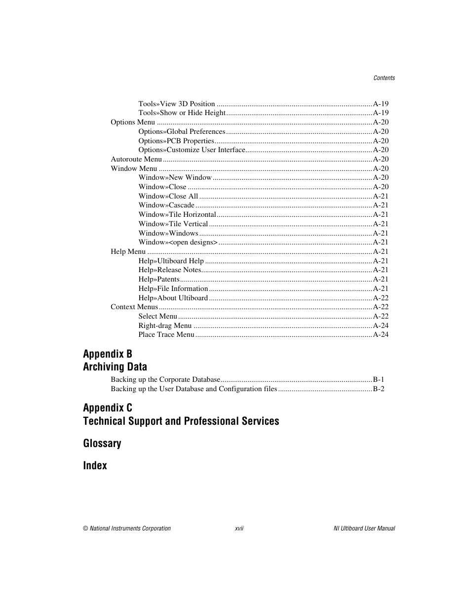 Appendix b archiving data | National Instruments Graphical User Interface Ultiboard User Manual | Page 16 / 281