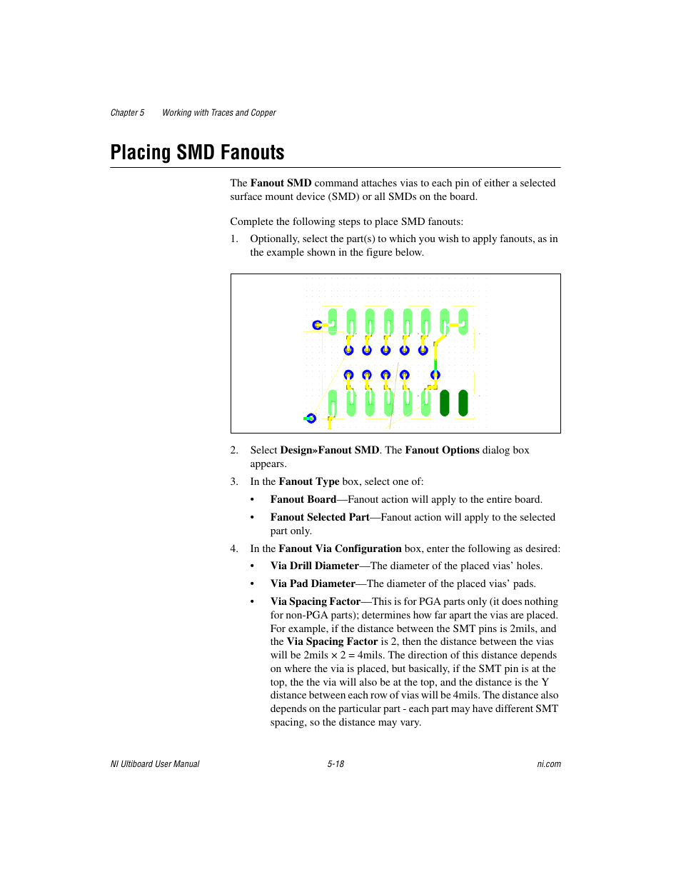 Placing smd fanouts, Placing smd fanouts -18 | National Instruments Graphical User Interface Ultiboard User Manual | Page 162 / 281
