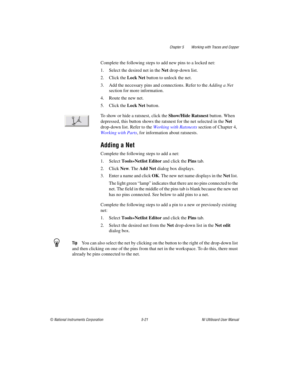Adding a net, Adding a net -21 | National Instruments Graphical User Interface Ultiboard User Manual | Page 165 / 281