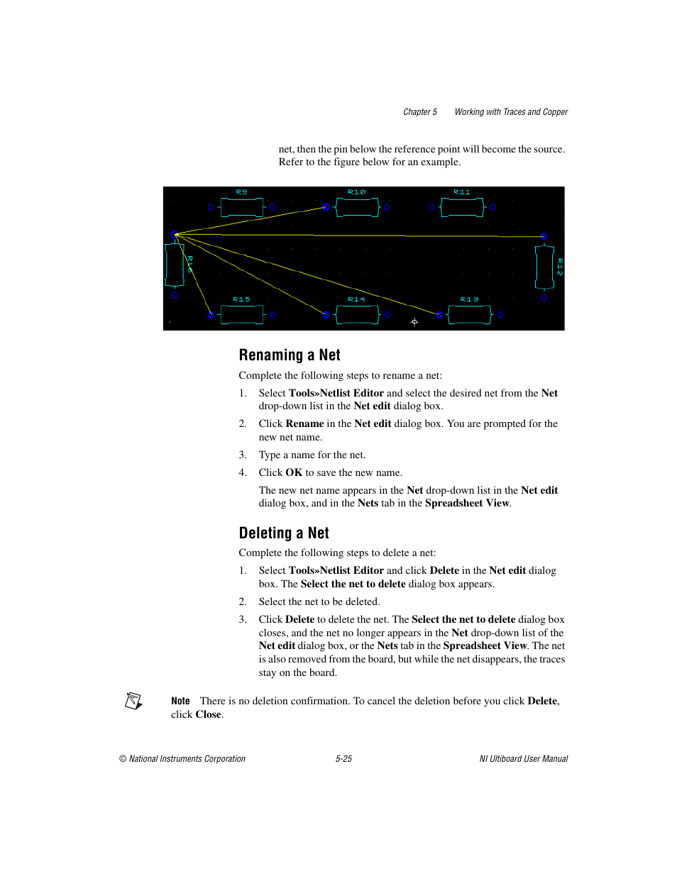 Renaming a net, Deleting a net, Renaming a net -25 deleting a net -25 | National Instruments Graphical User Interface Ultiboard User Manual | Page 169 / 281