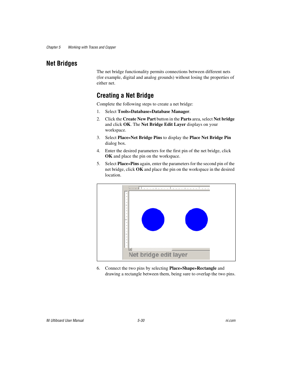 Net bridges, Creating a net bridge, Net bridges -30 | Creating a net bridge -30, Sect | National Instruments Graphical User Interface Ultiboard User Manual | Page 174 / 281