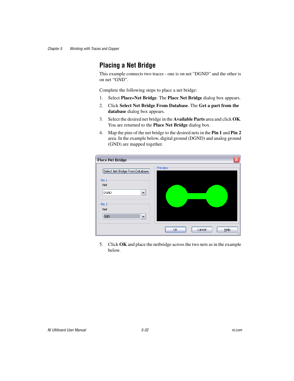 Placing a net bridge, Placing a net bridge -32 | National Instruments Graphical User Interface Ultiboard User Manual | Page 176 / 281