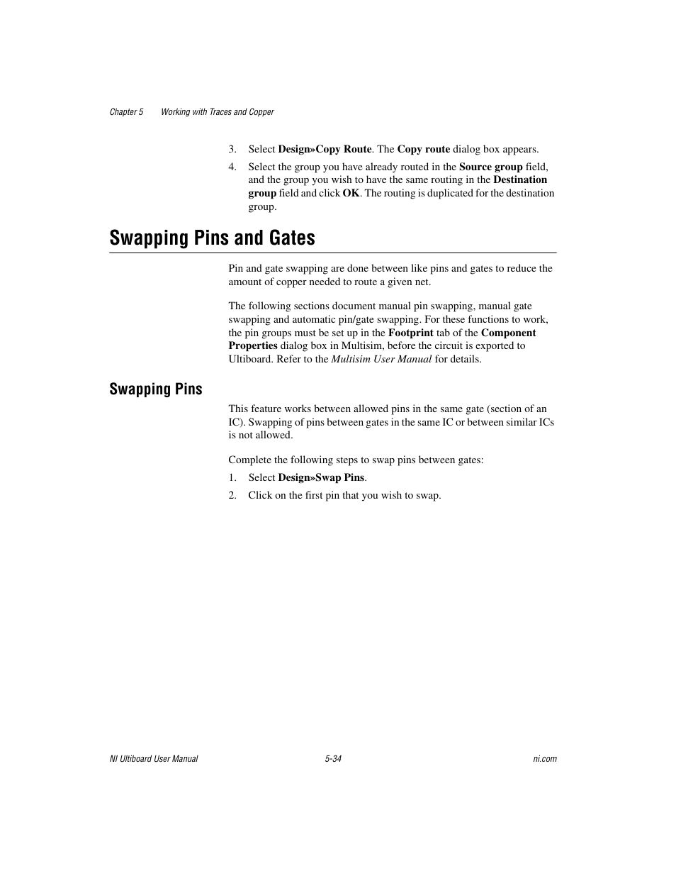 Swapping pins and gates, Swapping pins, Swapping pins and gates -34 | Swapping pins -34 | National Instruments Graphical User Interface Ultiboard User Manual | Page 178 / 281