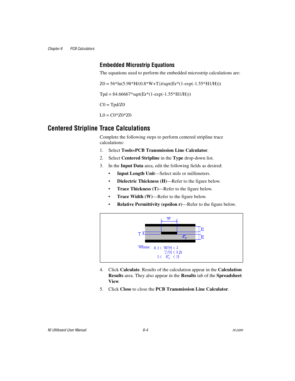 Centered stripline trace calculations, Centered stripline trace calculations -4 | National Instruments Graphical User Interface Ultiboard User Manual | Page 187 / 281