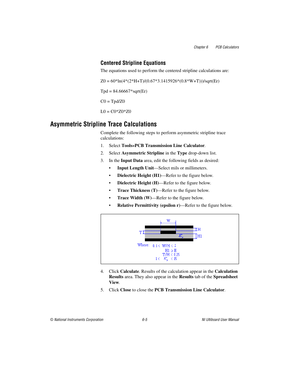 Asymmetric stripline trace calculations, Asymmetric stripline trace calculations -5 | National Instruments Graphical User Interface Ultiboard User Manual | Page 188 / 281